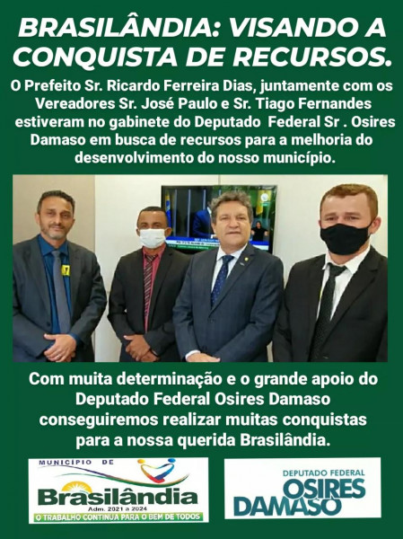 O PREFEITO  Sr. RICARDO DIAS JUNTAMENTE COM OS VEREADORES EM BRASÍLIA EM BUSCA DE RECURSOS.