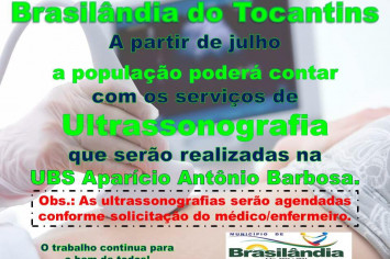 A PARTIR DESTA QUINTA-FEIRA DIA 29-07-2021 A POPULAÇÃO PODERÁ CONTAR COM OS SERVIÇOS DE ULTRASSONOGRAFIA. OBS: AS ULTRASSONOGRAFIAS SERÃO AGENDADAS CONFORME SOLICITAÇÃO DO MÉDICO/ENFERMEIRO.