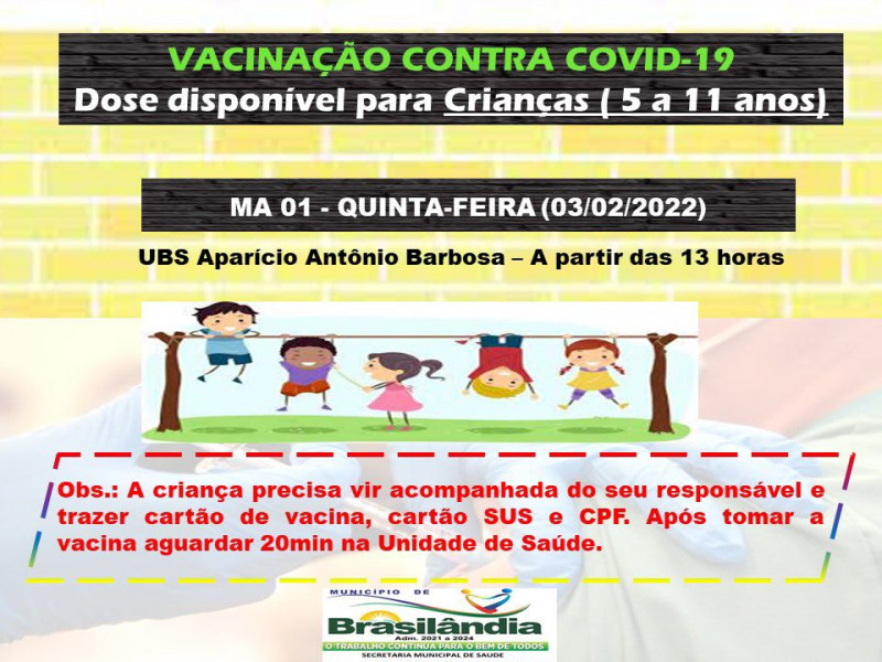 VACINAÇÃO CONTRA COVID-19  DISPONÍVEL  PARA CRIANÇAS (5 A 11 ANOS).