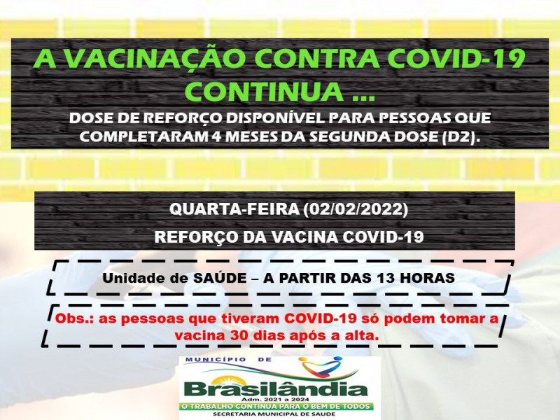 VACINAÇÃO CONTRA COVID-19 CONTINUA.