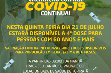 VACINAÇÃO CONTRA COVID-19 4ª DOSE CONTINUA.